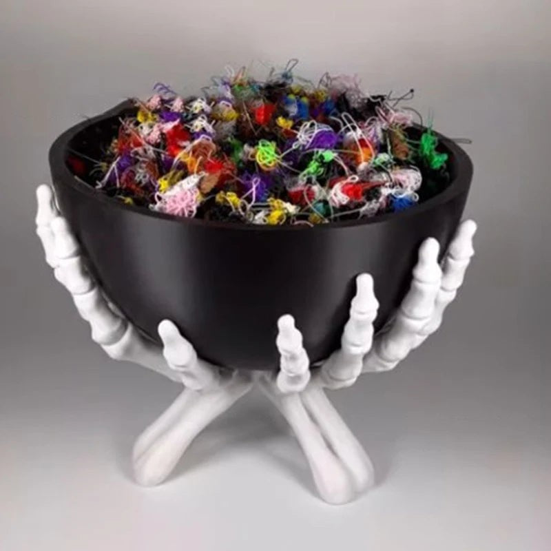 Bol à bonbons mains de squelette, coupelle amovible