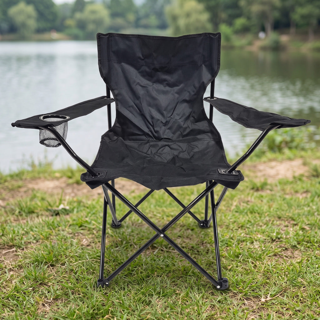 Chaise de camping pliante avec accoudoirs et porte-gobelet