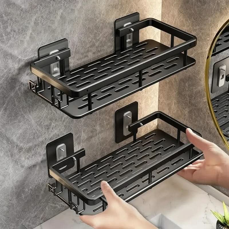 Étagère de douche adhésive sans perçage, noire ou argentée