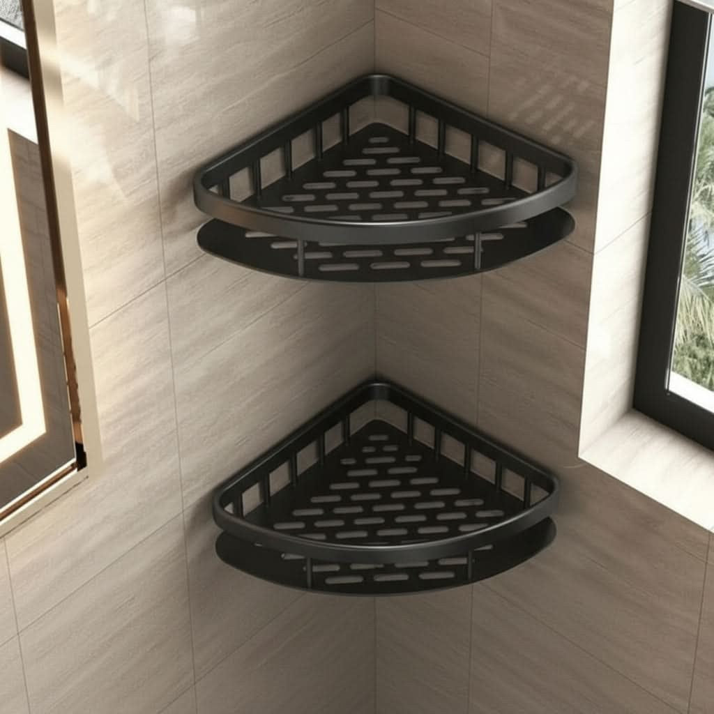 Étagère de douche adhésive sans perçage, noire ou argentée