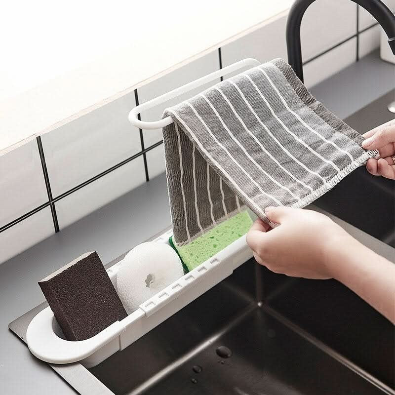 Organiseur d’évier extensible avec porte-torchon
