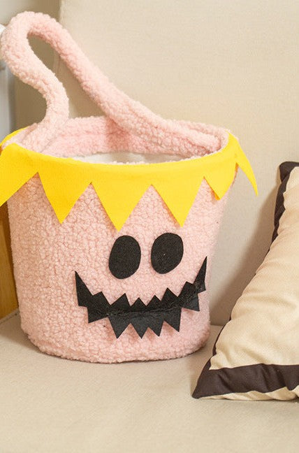 Panier à bonbons d’Halloween en peluche, visage citrouille