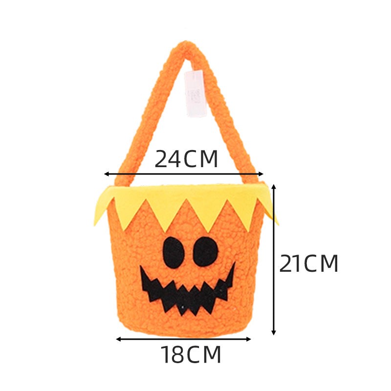 Panier à bonbons d’Halloween en peluche, visage citrouille