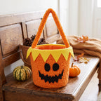 Panier à bonbons d’Halloween en peluche, visage citrouille