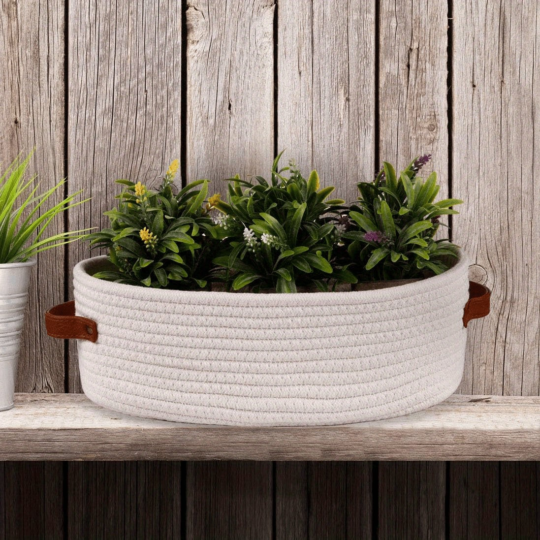 Panier de rangement ovale en corde de coton tressée