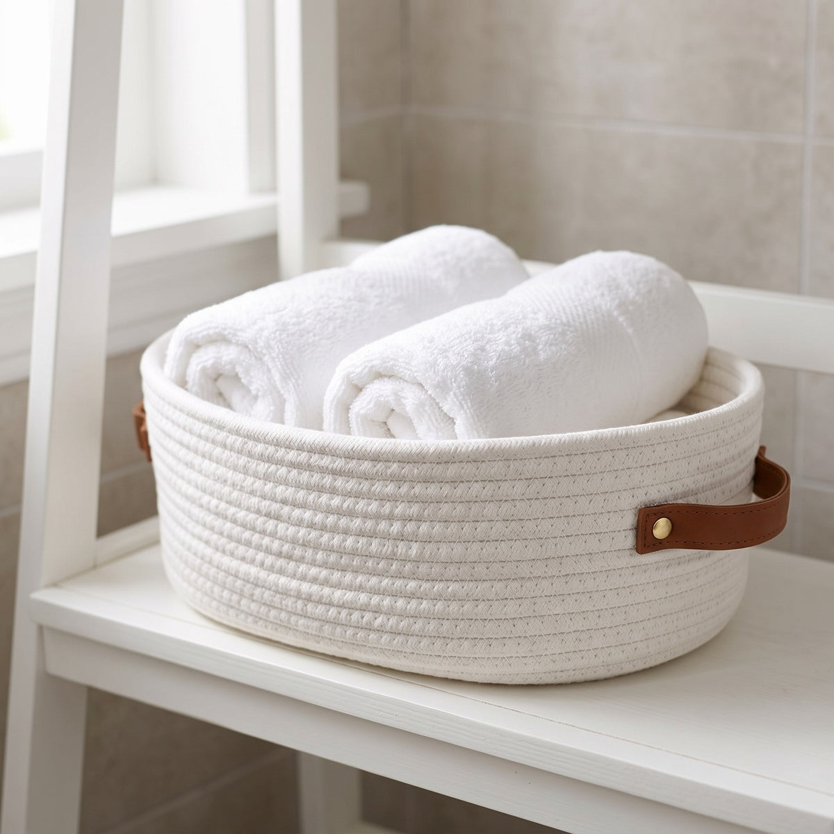 Panier de rangement ovale en corde de coton tressée