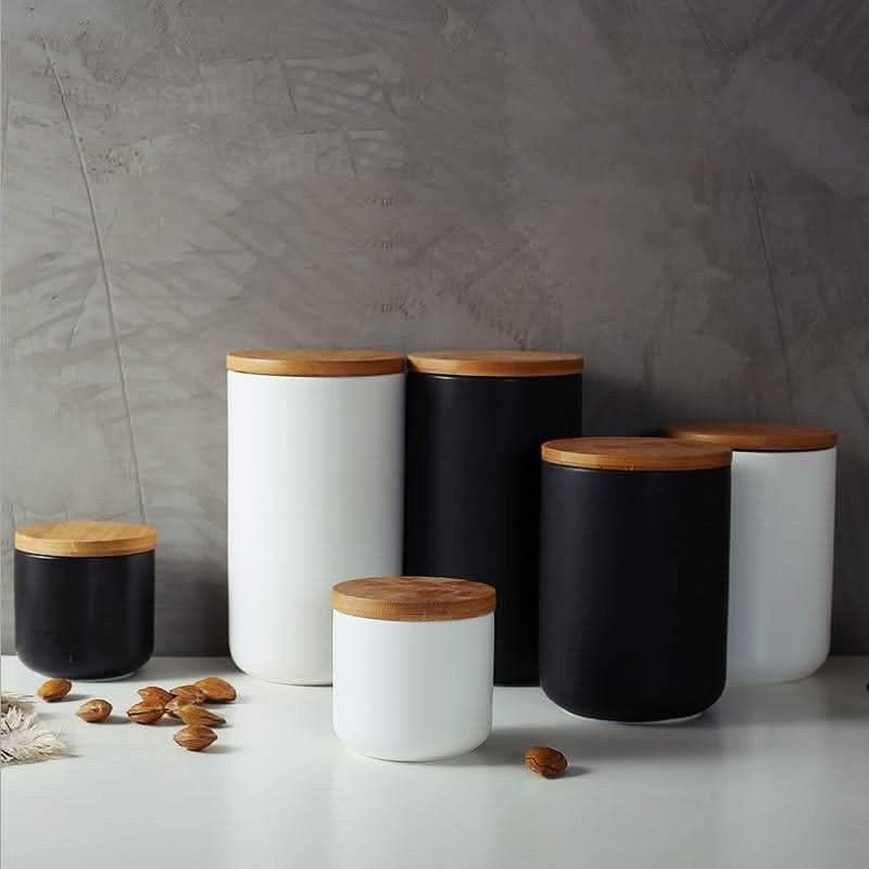 Pot de conservation en céramique avec couvercle en bambou