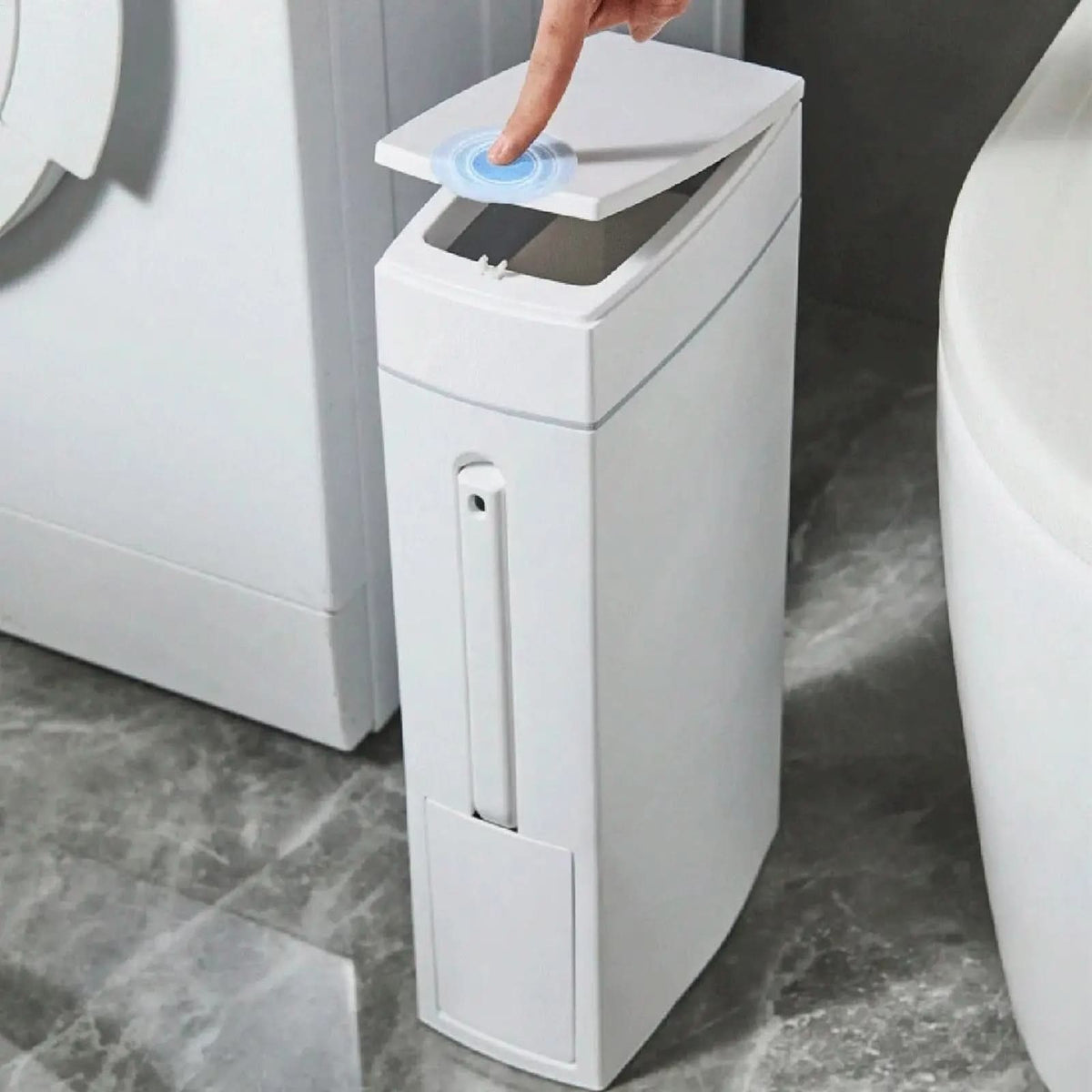 Poubelle de salle de bain étroite avec brosse WC intégrée