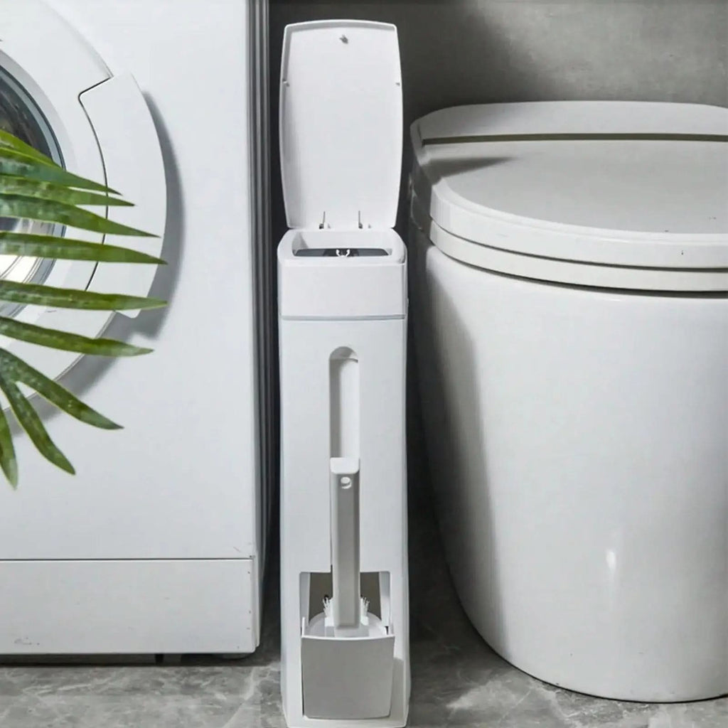 Poubelle de salle de bain étroite avec brosse WC intégrée