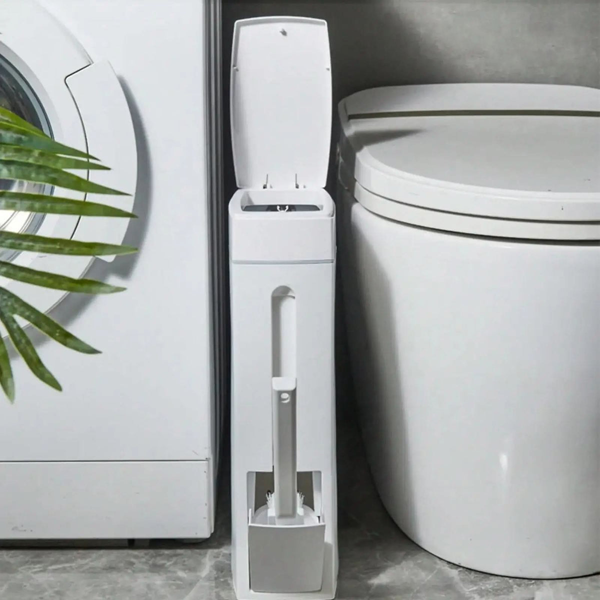 Poubelle de salle de bain étroite avec brosse WC intégrée