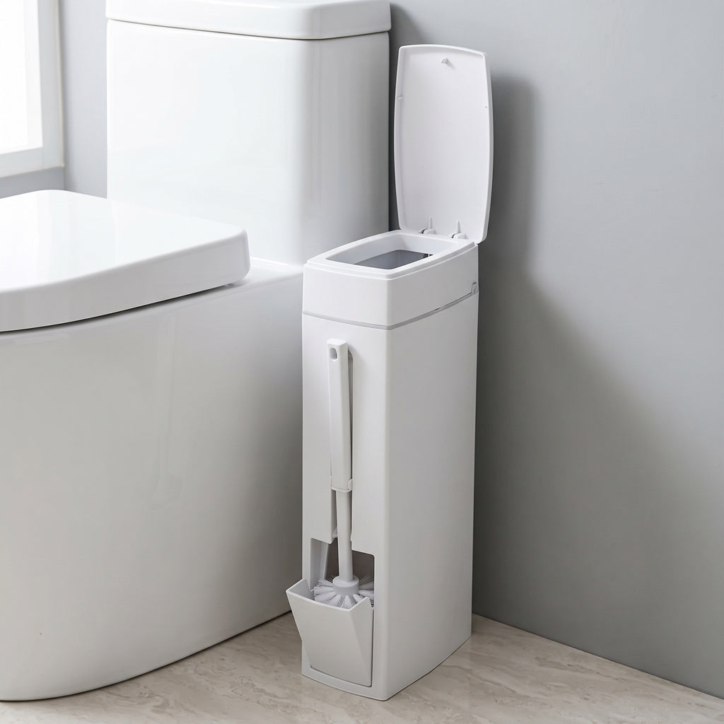 Poubelle de salle de bain étroite avec brosse WC intégrée